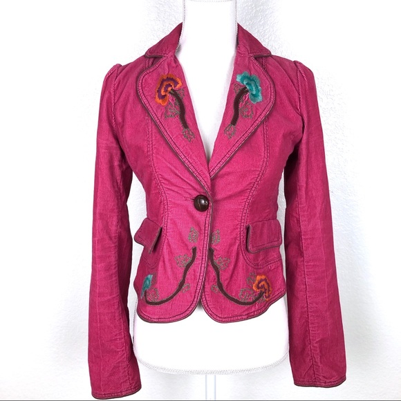 Lush Jackets & Blazers - Lush Pink Embroidered Floral Button Jacket